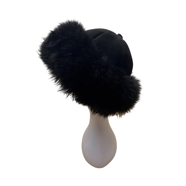 Leprachaun Sheepskin Co Black Fur-Lined Winter Hat Size Large Made in USA