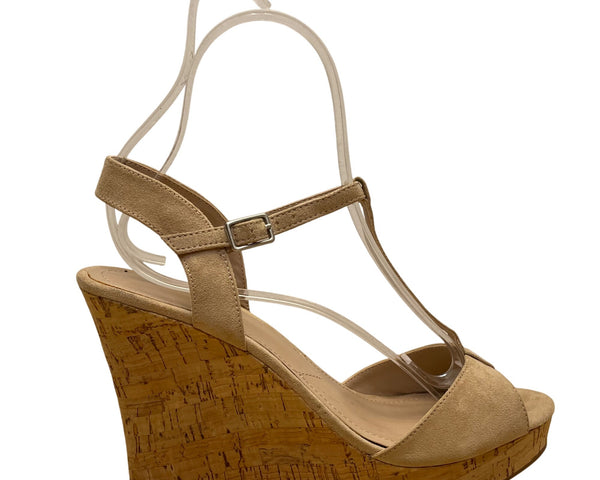Charles David Women’s Brown Suede Strapped Open Toe Cork Wedge Sandals Sz 8.5M