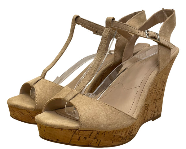 Charles David Women’s Brown Suede Strapped Open Toe Cork Wedge Sandals Sz 8.5M