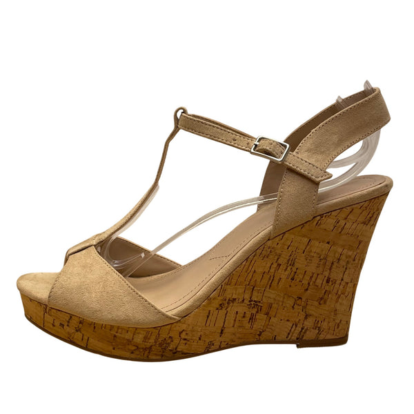 Charles David Women’s Brown Suede Strapped Open Toe Cork Wedge Sandals Sz 8.5M