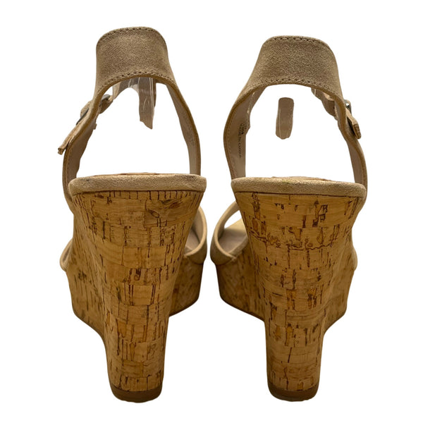 Charles David Women’s Brown Suede Strapped Open Toe Cork Wedge Sandals Sz 8.5M