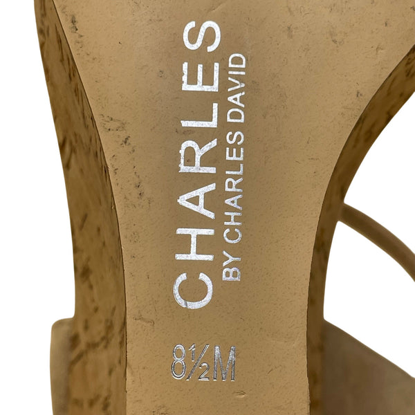 Charles David Women’s Brown Suede Strapped Open Toe Cork Wedge Sandals Sz 8.5M