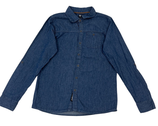 DKNY Boys Denim Button-Up Long Sleeve Single Chest Pocket Shirt Sz M 10/12 - New
