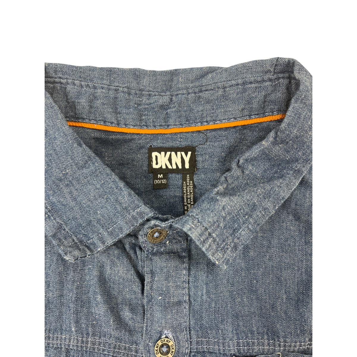 DKNY Boys Denim Button-Up Long Sleeve Single Chest Pocket Shirt Sz M 10/12 - New