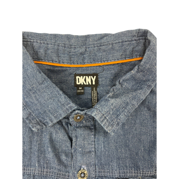 DKNY Boys Denim Button-Up Long Sleeve Single Chest Pocket Shirt Sz M 10/12 - New