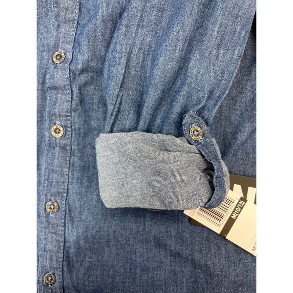 DKNY Boys Denim Button-Up Long Sleeve Single Chest Pocket Shirt Sz M 10/12 - New