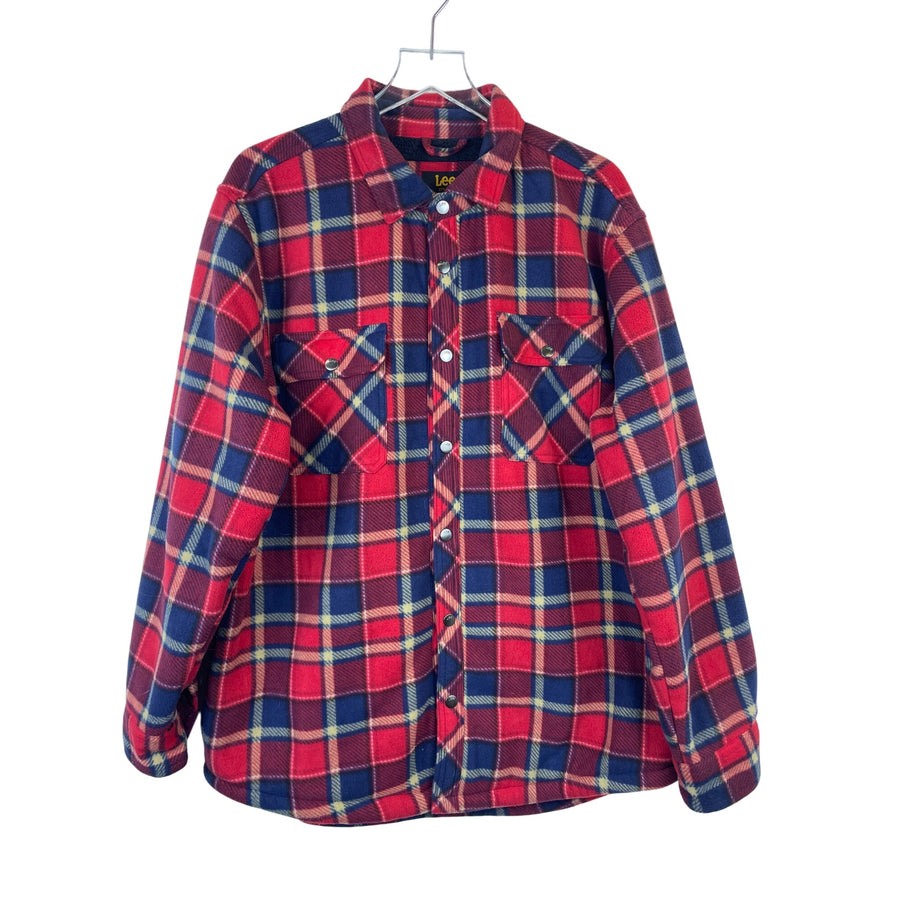 Lee Mens Red & Navy Checkered Fleece Button-Up Shirt Regular Fit Size XL