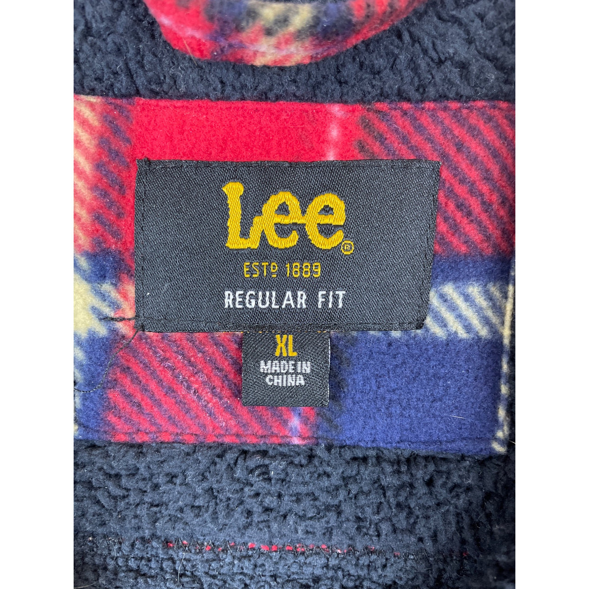 Lee Mens Red & Navy Checkered Fleece Button-Up Shirt Regular Fit Size XL
