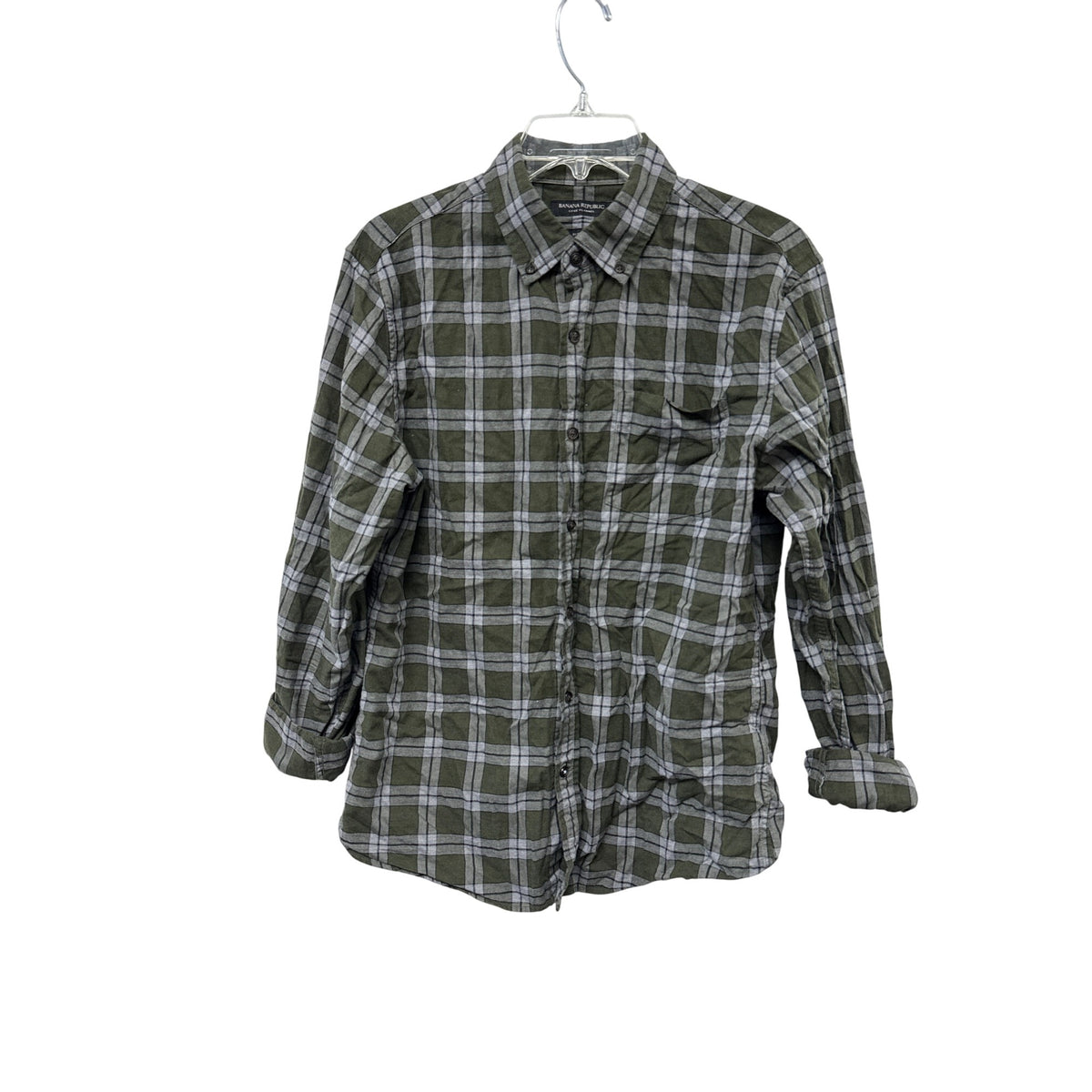 Banana Republic Luxe Flannel Slim Fit Plaid Shirt M Green