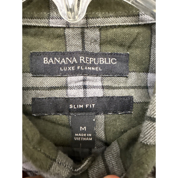 Banana Republic Luxe Flannel Slim Fit Plaid Shirt M Green