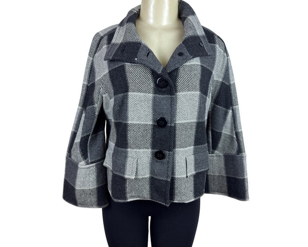 Carlisle Women's Black & Gray Plaid Wool Blend Cropped Jacket Size 8