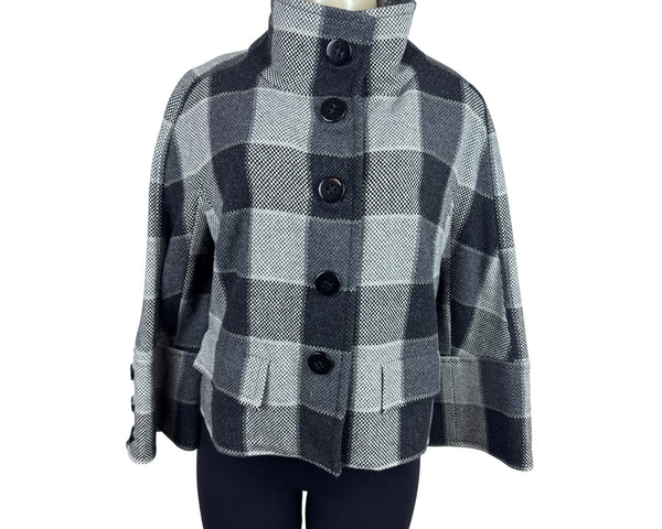 Carlisle Women's Black & Gray Plaid Wool Blend Cropped Jacket Size 8