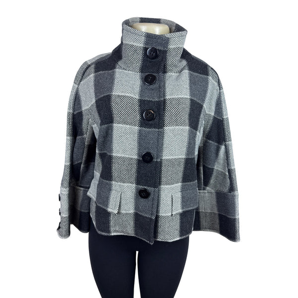 Carlisle Women's Black & Gray Plaid Wool Blend Cropped Jacket Size 8