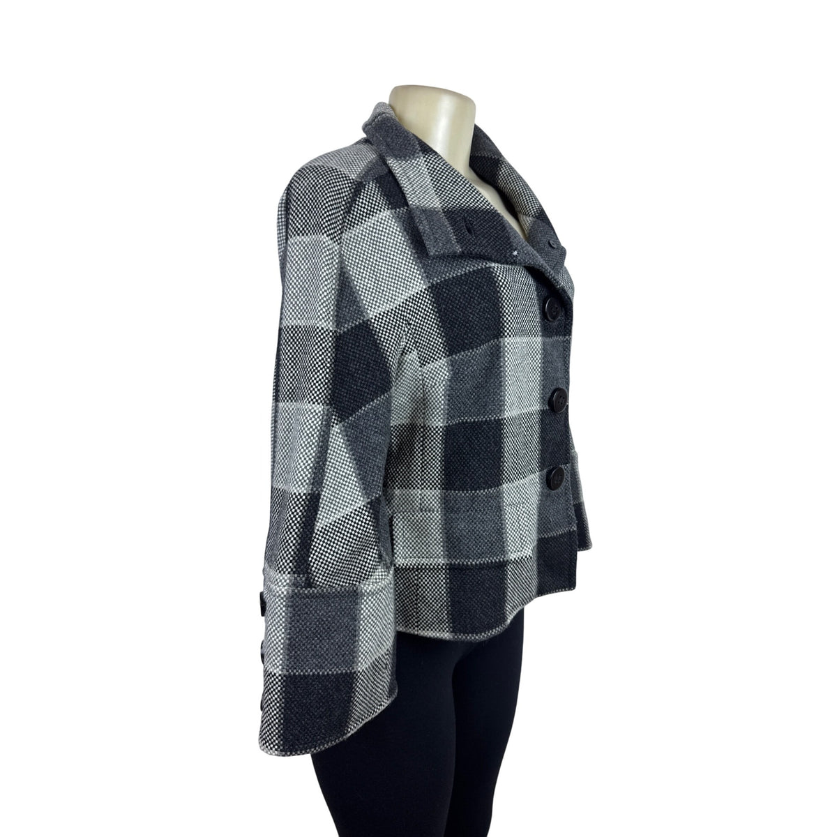 Carlisle Women's Black & Gray Plaid Wool Blend Cropped Jacket Size 8
