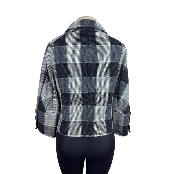 Carlisle Women's Black & Gray Plaid Wool Blend Cropped Jacket Size 8