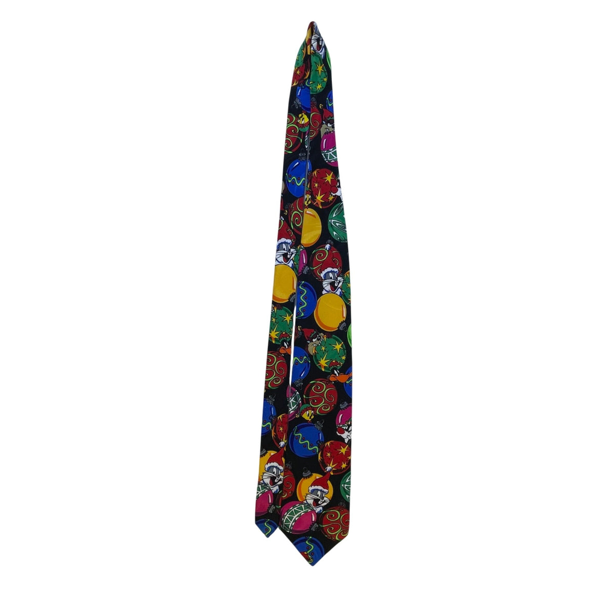 Looney Tunes Mens Black Polyester Christmas Tie With Bugs Bunny Ornament Design