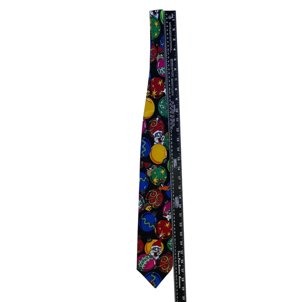 Looney Tunes Mens Black Polyester Christmas Tie With Bugs Bunny Ornament Design