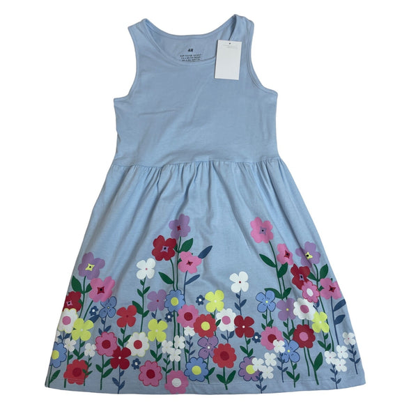 H&M Girls Sleeveless Blue Floral Print Summer Dress Size 6X-7 - New
