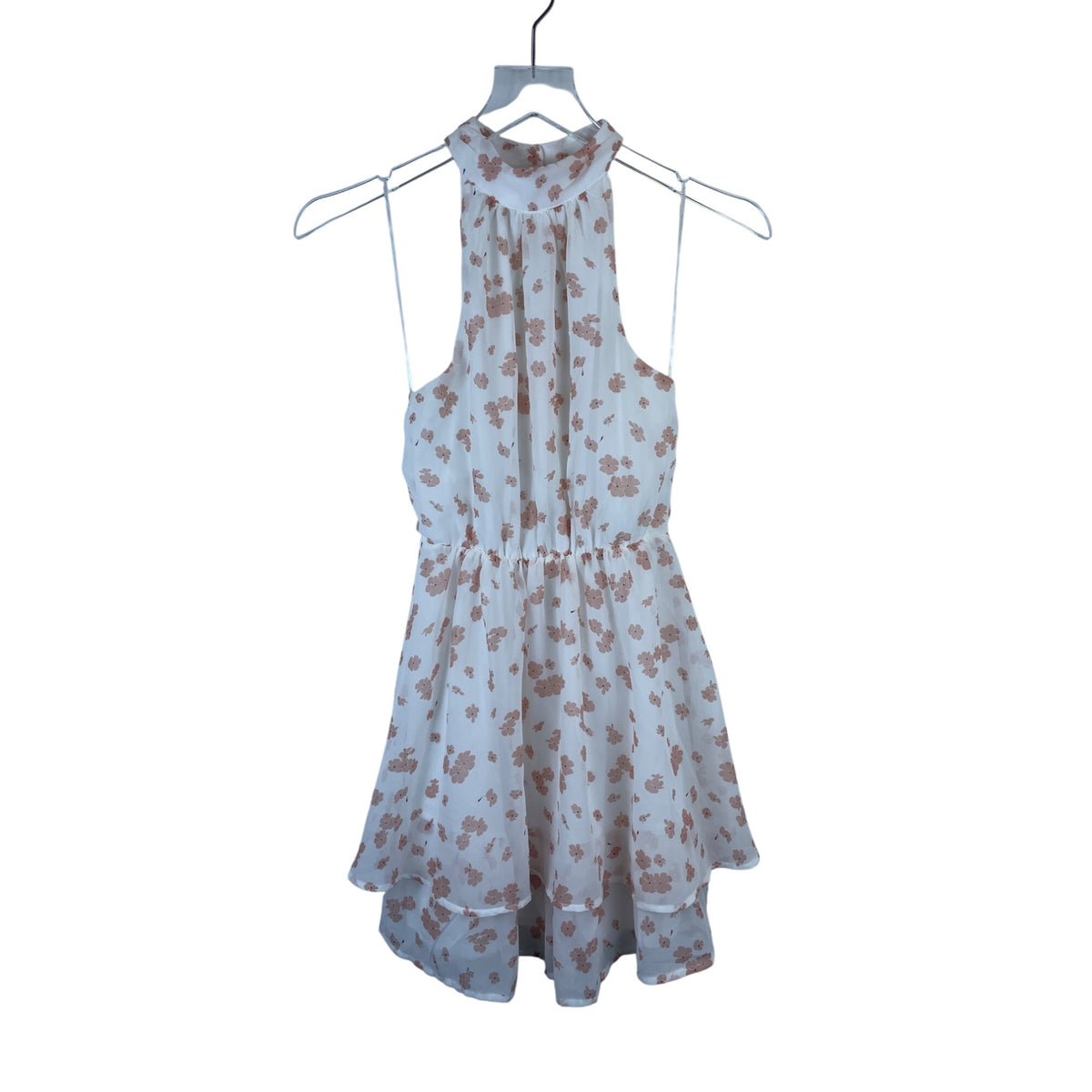 Sienna Sky Womens White Floral Halter Dress Sleeveless Double-Layer XS Polyester