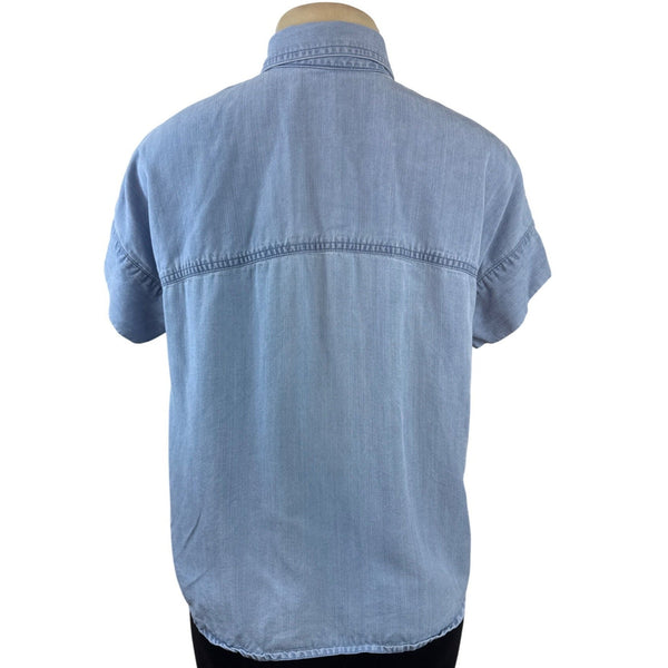 Chaps Petite Light Blue Button-Down Short Sleeve Denim Shirt Size PXS
