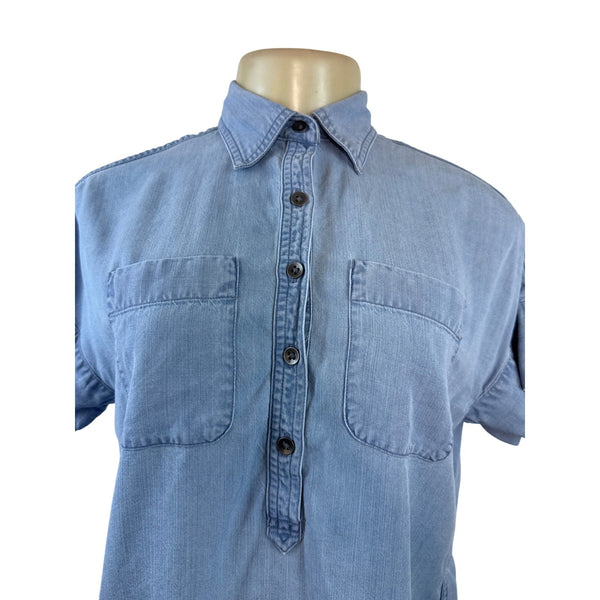 Chaps Petite Light Blue Button-Down Short Sleeve Denim Shirt Size PXS