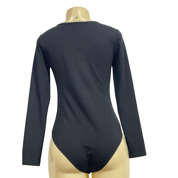 Mangopop Women's Black Long Sleeve Bodysuit Size S