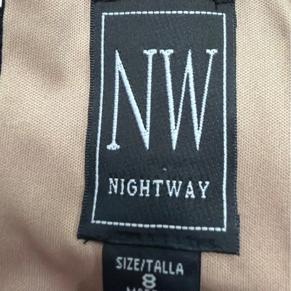 Nightway Womens Black Sequin Embellished Halter Jumpsuit Mesh Overlay Size 8