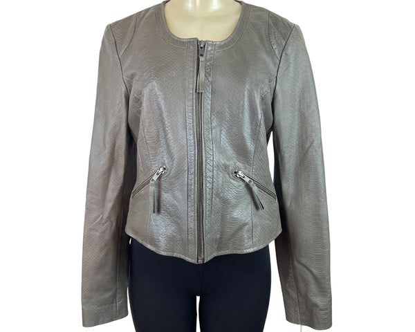 Bagatelle Womens Leather Snake Print Jacket Gray With Zip Closure Size S - New