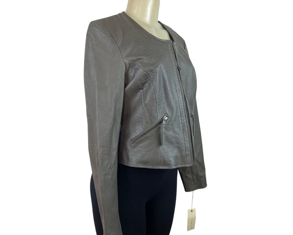 Bagatelle Womens Leather Snake Print Jacket Gray With Zip Closure Size S - New