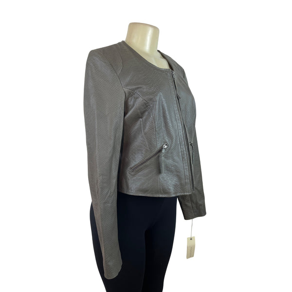 Bagatelle Womens Leather Snake Print Jacket Gray With Zip Closure Size S - New