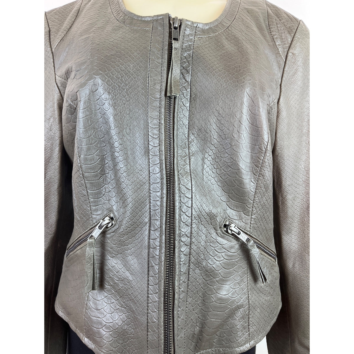 Bagatelle Womens Leather Snake Print Jacket Gray With Zip Closure Size S - New