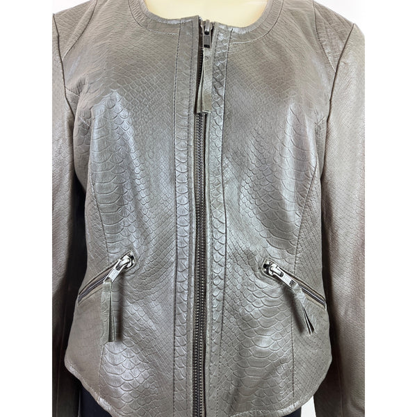 Bagatelle Womens Leather Snake Print Jacket Gray With Zip Closure Size S - New
