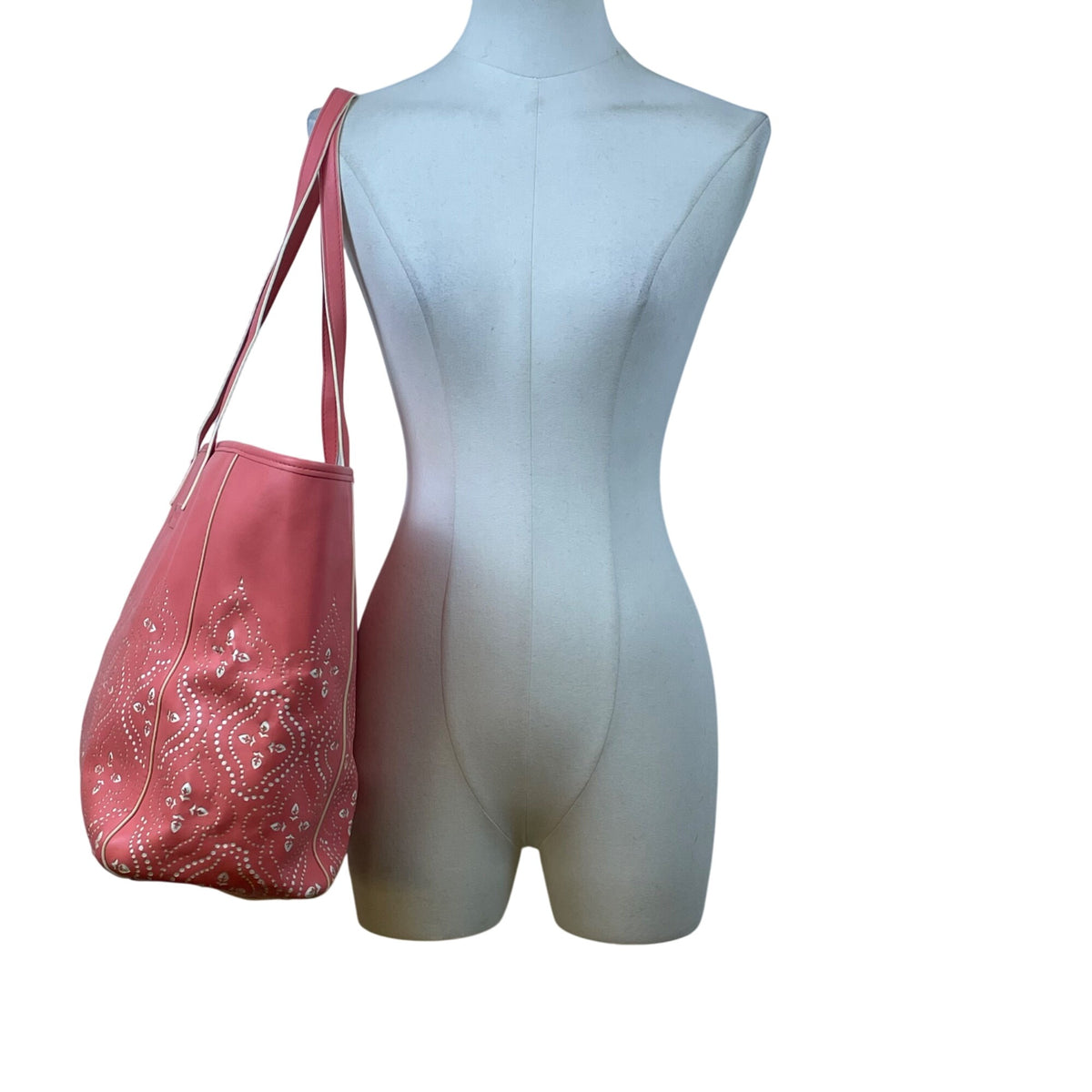 Vera Bradley Women’s Coral Faux Leather Laser Cut Tote Bag With Shoulder Straps