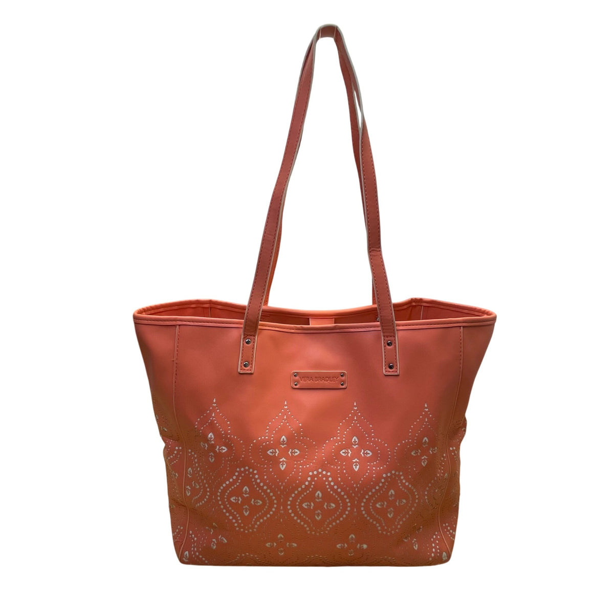 Vera Bradley Women’s Coral Faux Leather Laser Cut Tote Bag With Shoulder Straps