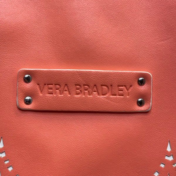 Vera Bradley Women’s Coral Faux Leather Laser Cut Tote Bag With Shoulder Straps