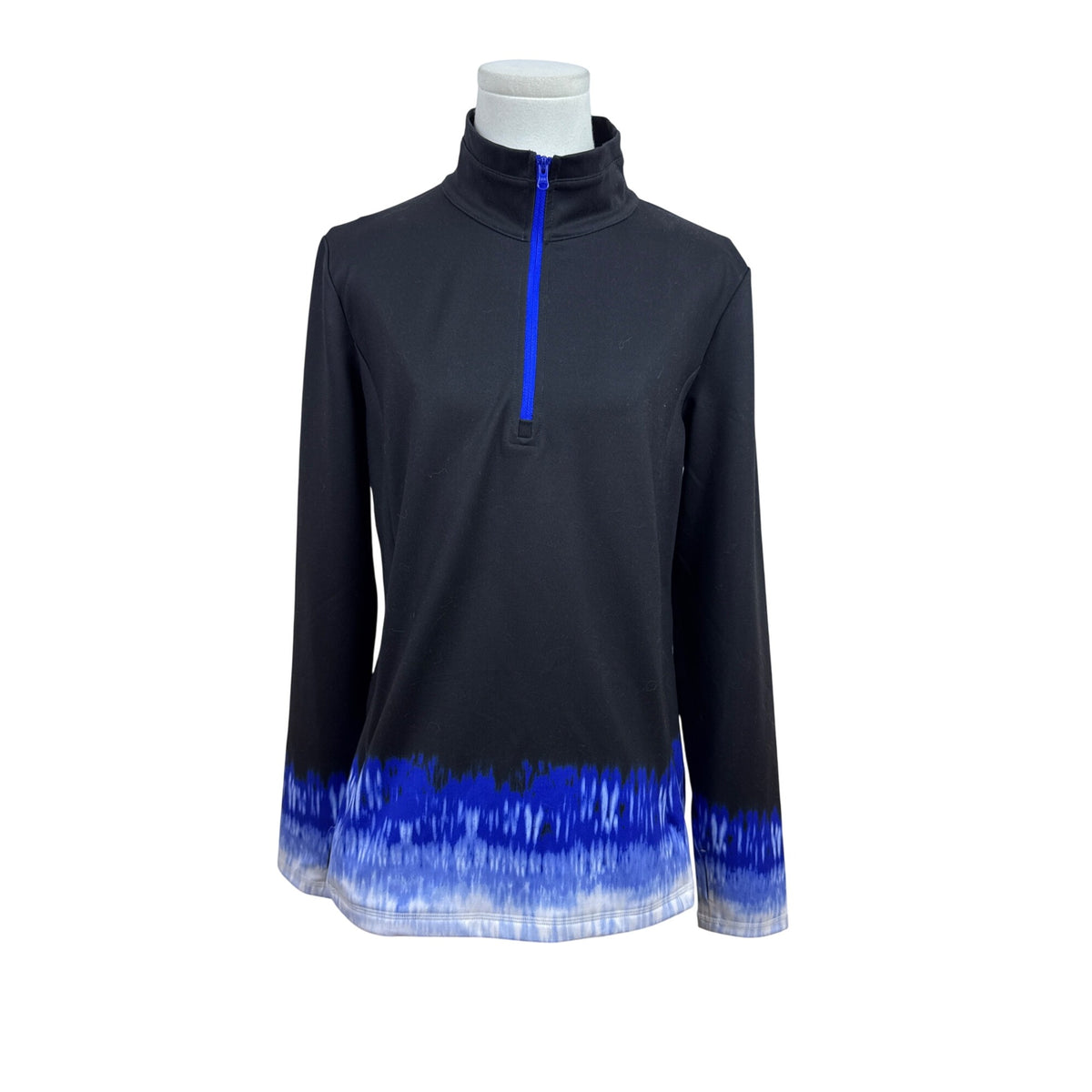 Talbots Women's Blue & Black Tie Dye Quarter Zip Pullover Shirt Size PL