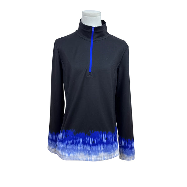 Talbots Women's Blue & Black Tie Dye Quarter Zip Pullover Shirt Size PL