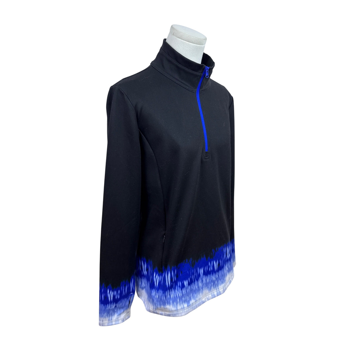 Talbots Women's Blue & Black Tie Dye Quarter Zip Pullover Shirt Size PL