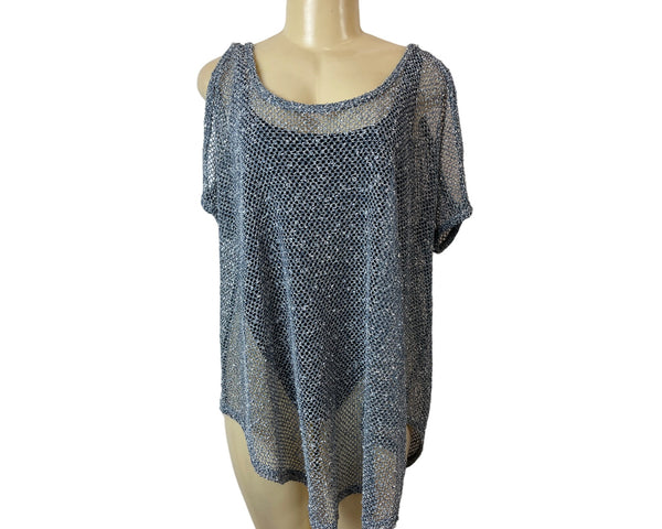South Moon Under Women's Blue Knitted Cover Up Mesh Shirt Dress Sz S