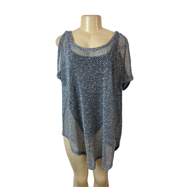South Moon Under Women's Blue Knitted Cover Up Mesh Shirt Dress Sz S
