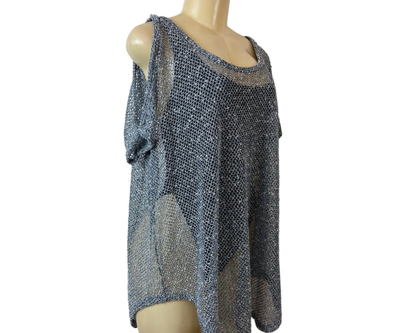 South Moon Under Women's Blue Knitted Cover Up Mesh Shirt Dress Sz S