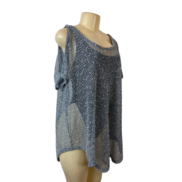 South Moon Under Women's Blue Knitted Cover Up Mesh Shirt Dress Sz S