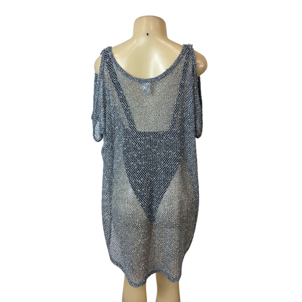 South Moon Under Women's Blue Knitted Cover Up Mesh Shirt Dress Sz S