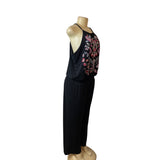 Womens Black Floral Embroidered Sleeveless Jumpsuit Sz PL