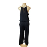 Womens Black Floral Embroidered Sleeveless Jumpsuit Sz PL
