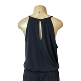 Womens Black Floral Embroidered Sleeveless Jumpsuit Sz PL