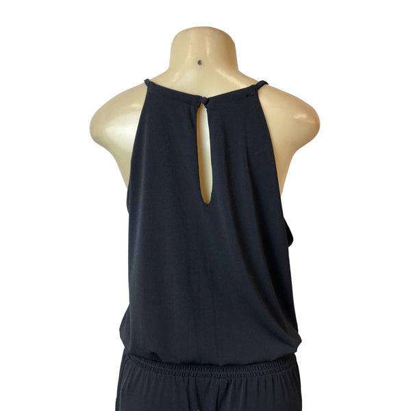 Womens Black Floral Embroidered Sleeveless Jumpsuit Sz PL