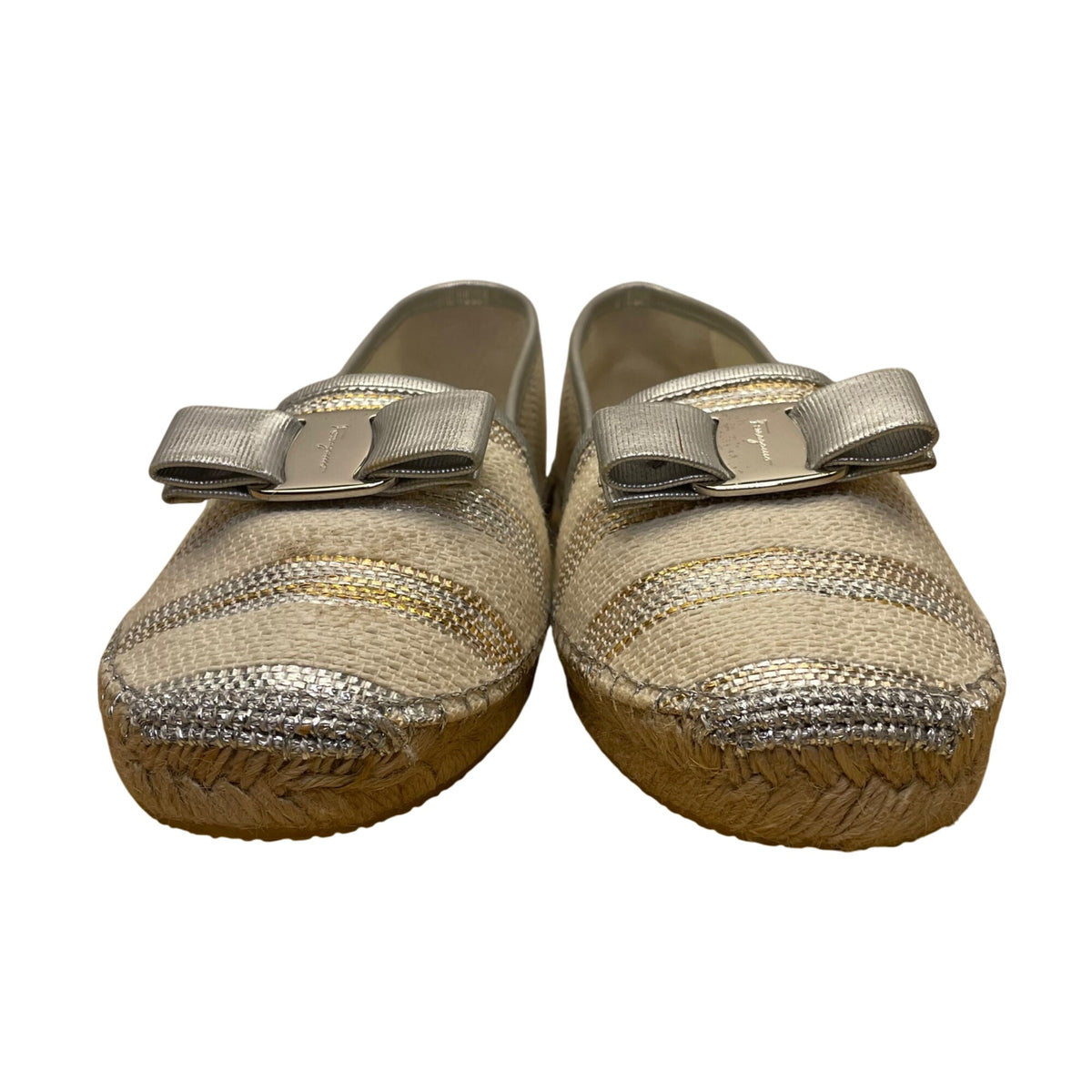Salvatore Ferragamo Women’s Beige Panna Bow Elodie Espadrilles Flats Sz 9.5M