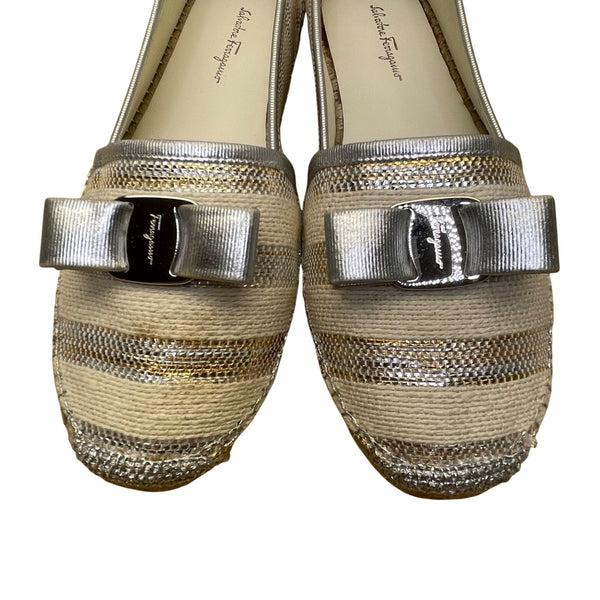 Salvatore Ferragamo Women’s Beige Panna Bow Elodie Espadrilles Flats Sz 9.5M