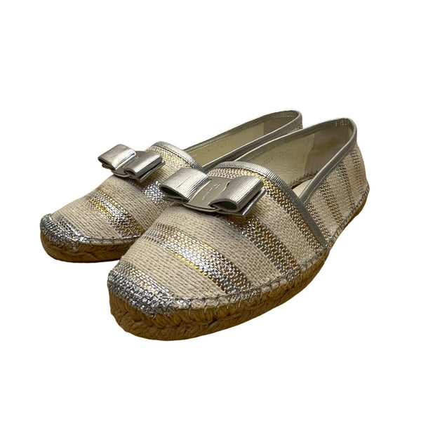 Salvatore Ferragamo Women’s Beige Panna Bow Elodie Espadrilles Flats Sz 9.5M